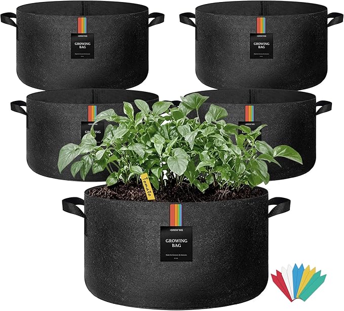 The Growing 5 Pack 30 Gallon Fabric Grow Bags，Thickened Aeration Nonwoven Fabric Plant Pots with Durable Handles,Heavy Duty 300G Planter Pot for Tomato, Fruits, Vegetables and Flowers, Black