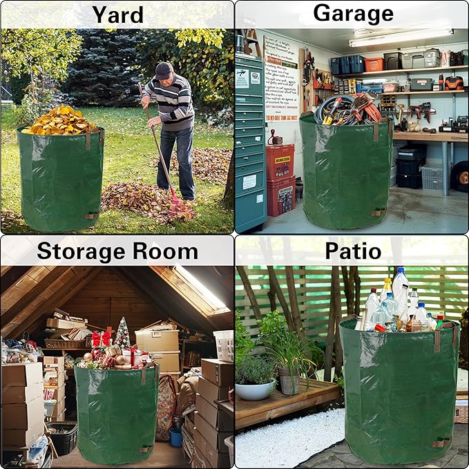 Gardzen 3-Pack 72 Gallon Yard Waste Bags, Reusable Heavy Duty Collapsible Garden Leaf Bags with Plastic Ring, Stand-Up Yard Waste Bin for Leaves, Lawn Debris & Grass Clippings, PE Material