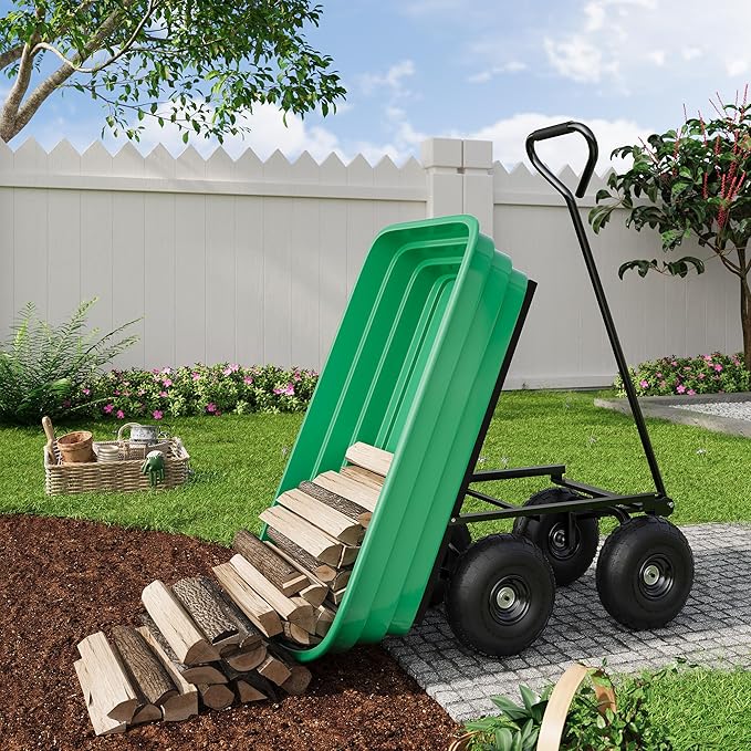 All-Terrain Garden Dump Cart with Removable Bed | 1200Lb Heavy Duty Utility Wagon for Yard Work | 180° Pivoting Handle for Easy Control | Hauls Soil, Plants, Tools with Ease