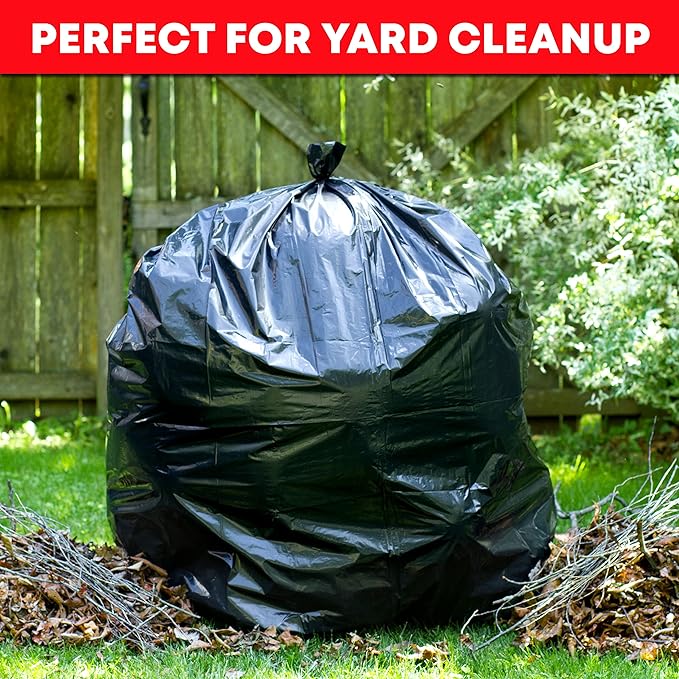 Tasker 55-60 Gallon Trash Bags Heavy Duty | Value 50 Count Bags w/Ties | Extra Large Industrial Trash Bags 55 Gallon, Lawn and Leaf Bags, Extra Large Outdoor Contractor Trash Can Liners, 50-60 Gallon