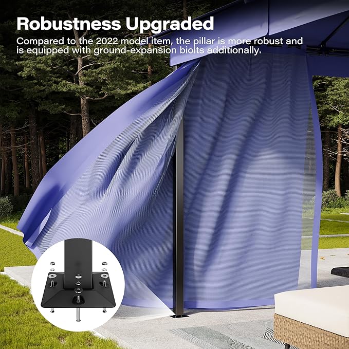 Outdoor Patio Gazebo 10FT, Heavy Duty Party Tent & Shelter with 2-Tier Roof and Expansion Bolts, Mosquito Nettings and Privacy Screens for Backyard, Garden, Poolside, Navy Blue