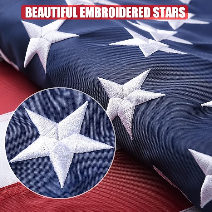 1x1.5 Ft American Flag - Outdoor Heavy Duty Durable 210D Oxford Polyester US Flag with Embroidered Stars & Brass Grommets