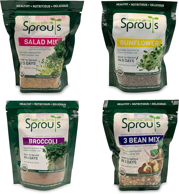 Nature Jims Sprouts Broccoli Sprout Seeds - Certified Organic Broccoli Sprouting Seeds for Indoor/Outdoor Use - Rich in Sulforaphane Healthy, Nutritious Broccoli Seeds Sprout in 5 Days - 8oz