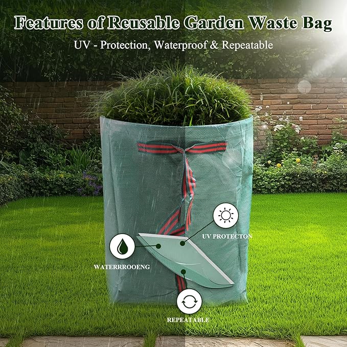 2 Pack 53 Gallons Reusable Yard Waste Bags,Heavy Duty Lawn and Leaf Bags,Dustpan-Type Garden Bag with Reinforced Handles for Collecting Leaves,Branch Debris,Grass Clippings