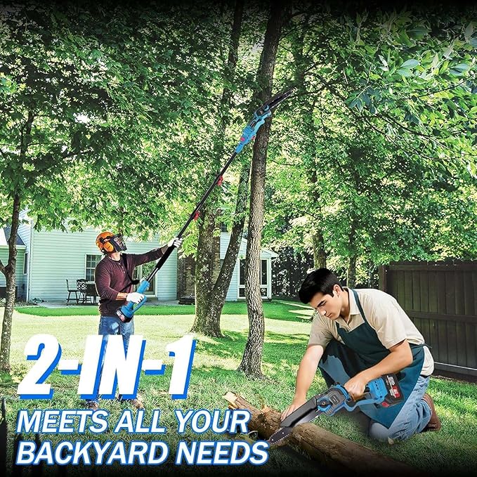 2-In-1 Electric Pole Saws for Tree Trimming, 8 Inch Mini Chainsaw with Extension Pole and 2×4.0Ah Battery Powered, Brushless Motor, Max 16FT Cordless Pole Saw, Tree Trimmer Limb Branch Cutter Pruner