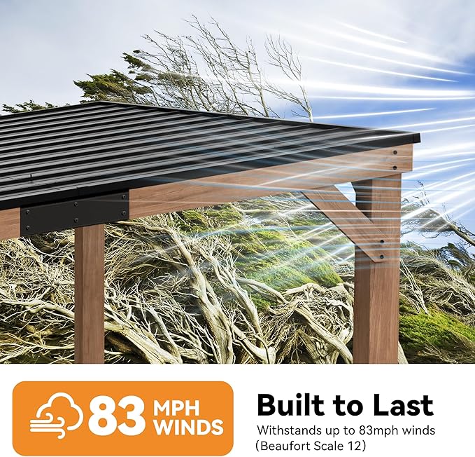 Modern Shade Supreme Cedar Wood Gazebo 10' x 12' with Hardtop Slope Roof, Wooden Grill Gazebo with Durable and Rot-Resistant, Supports Snow Loads and High Wind Speeds, Ideal for Backyard, Deck, Garden