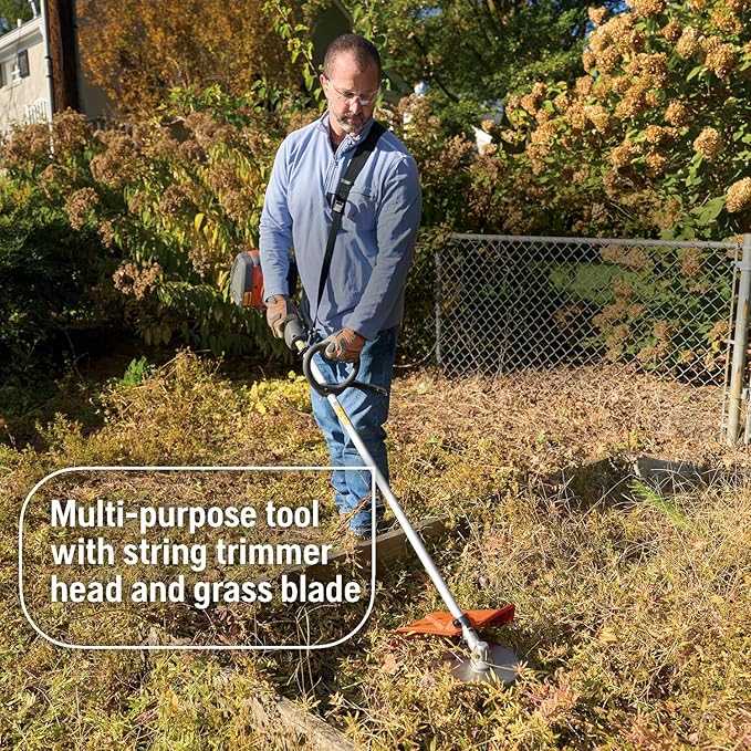 Husqvarna 122RJ Brushcutter, Multi-Purpose Gas Brush Cutter Tool with String Trimmer Head and Grass Blade, Includes Adjustable Harness for Additional Support, 970732503