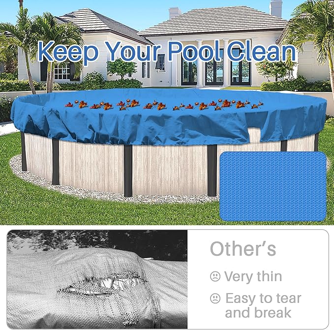 ECOOPTS Round Pool Cover for Above Ground Pools, Swimming Pool Cover Protector Winter Safety Cover (18 ft, Blue)