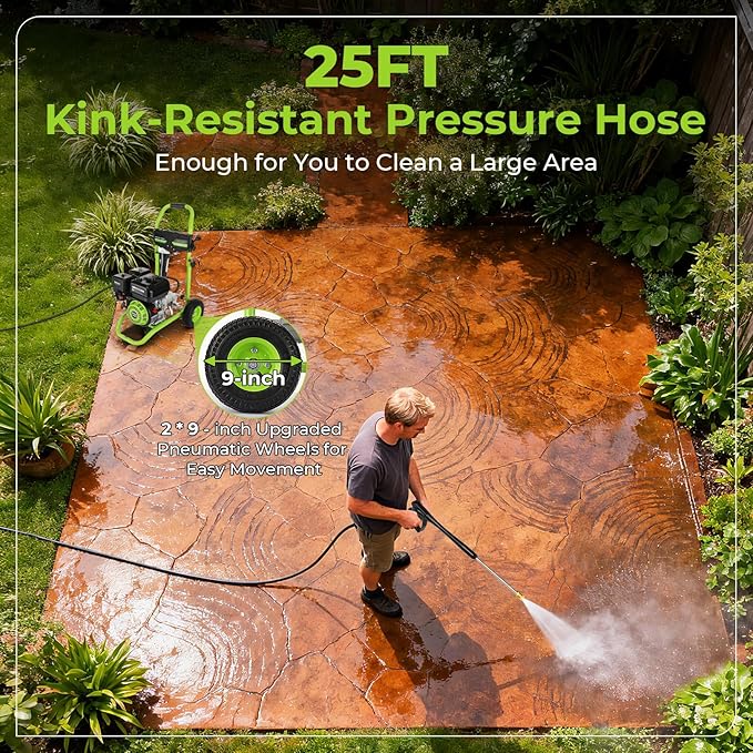 4200PSI Gas Pressure Washer 4.0GPM Gas Power Washer 212CC Gas Powered Washing Machine Commercial High Pressure Washer with 25ft Hose&5 Nozzles for Patio Garden Yard Vehicle,EPA/CARB/ETL (Green)