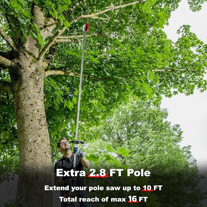 COOCHEER Pole Saw Gas Powered, 16-Foot Reach 58CC 2-Cycle Gas Pole Chain Saw 11.5-Inch Bar Cordless Extendable Long Tree Trimmer Gas Pole Saws for Tree Hedge Trimming Branches Pruning