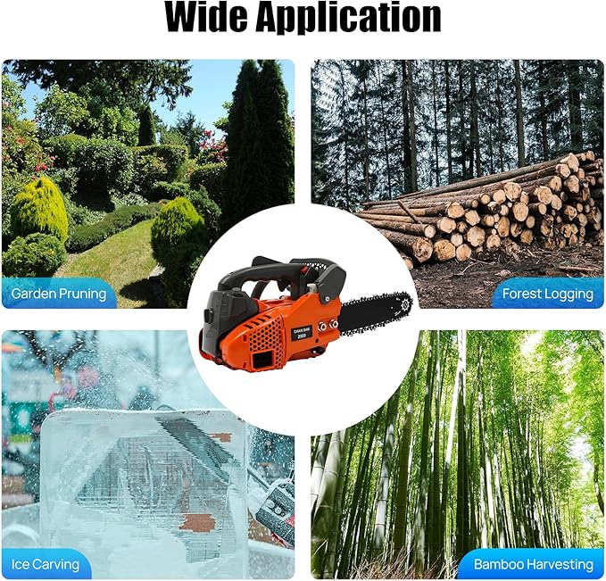 Gasoline Chainsaw, 25.4CC 2-Stroke 900W 12 Inch Gas Powered Chainsaw Handheld Gasoline Chainsaws Single Cylinder Air-cooled Cordless Petrol Chain Saws for Wood Cutting Tree Stump Trimming