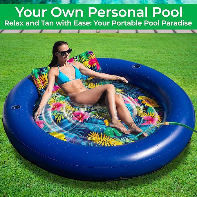 JAMBO Huge Round 76 x 76 Tanning Pool Lounger, Pool Float, Inflatable Sun Tanning Pool Float, Tanning Chair, Pool Floats Adult, Water Lounge Raft Pool Lounger Adults, Tanning Raft Sunchill Tanning Bed