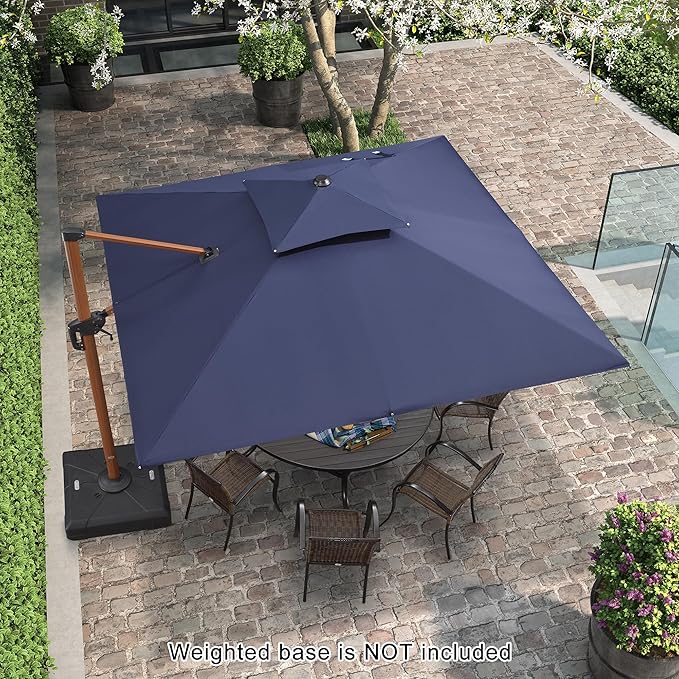 PURPLE LEAF 10ft Patio Umbrella Outdoor Square Umbrellas Large Cantilever Umbrella Windproof Offset Umbrellas Heavy Duty Sun Umbrella for Garden Deck Pool Patio, Navy Blue