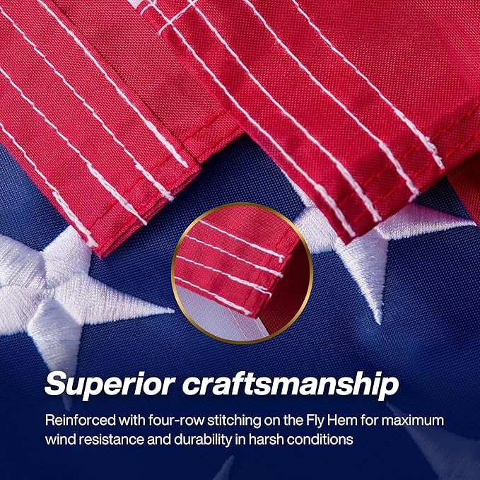 American Flag 6x10 ft Outdoor Long Lasting US Flag, Heavy Duty Polyester, Embroidered Stars, Sewn Stripes, Brass Grommets, UV Protection Perfect for Outdoors! USA Flag