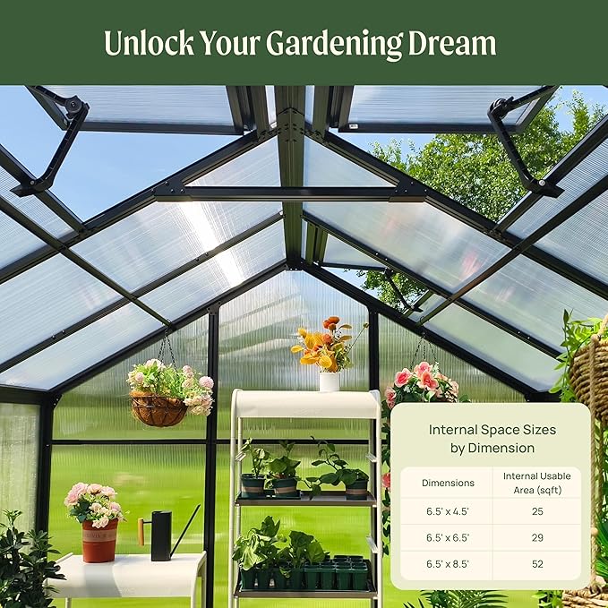 Vego Garden Junior Victorian Greenhouse 6.5 ft – Durable Aluminum Frame with Polycarbonate Panels – All-Season Greenhouse for Backyard or Patio