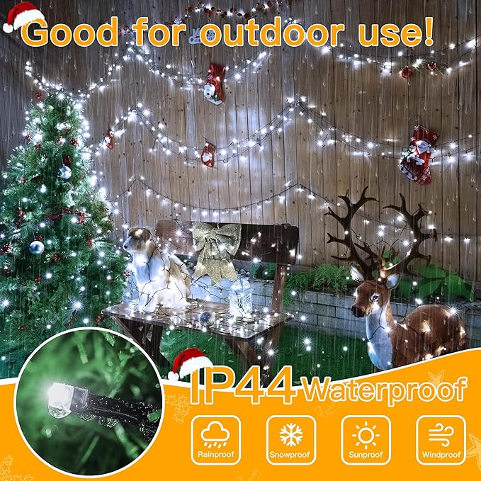 Ollny Christmas Lights 262FT 800LED, Plug-in Outside Tree Lights with Timer and 8 Modes, Remote Control Waterproof Dimmable Outdoor String Light for House Yard Patio Xmas Decorations(Cool White)