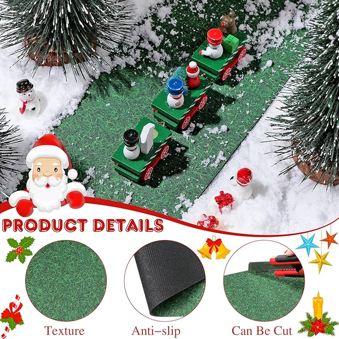 Marspark Christmas Village Accessories 5 x 50 Inch Christmas Miniature Road Village Street Mat Xmas Snow Street Decorations for Little Landscape(Grass Style)