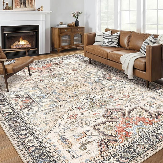 10x14 Area Rugs for Living Room - Large Carpet Ultra Thin Soft Washable Oriental Vintage Floral Distressed Rug Big Indoor Carpets for Bedroom Nursery Dorm Home Decor Aesthetic - Multi