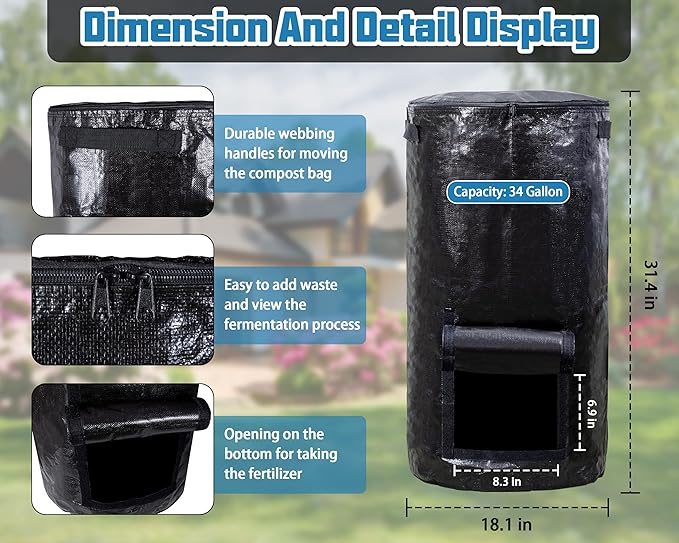 MyLifeUNIT Compost Bins Outdoor, Composting Bin for Outside Garden, Reusable Garden Yard Waste Bag, 34 Gallon (2 Pack, Black)