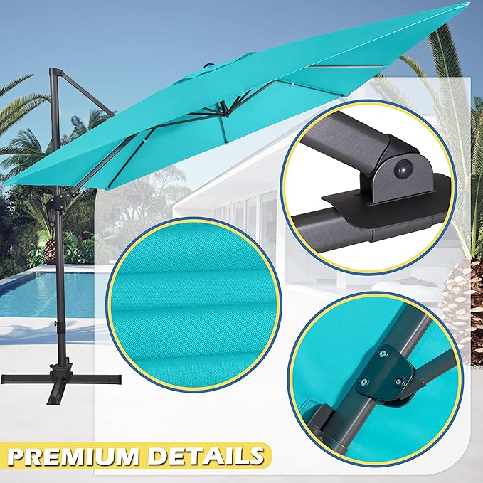 Sunnyglade 10x10Ft Cantilever Patio Umbrella Square 360° Rotation & Integrated Tilting System Offset Umbrella with 8 Sturdy Ribs, Fade-resistant & Waterproof for Garden Backyard Poolside Deck