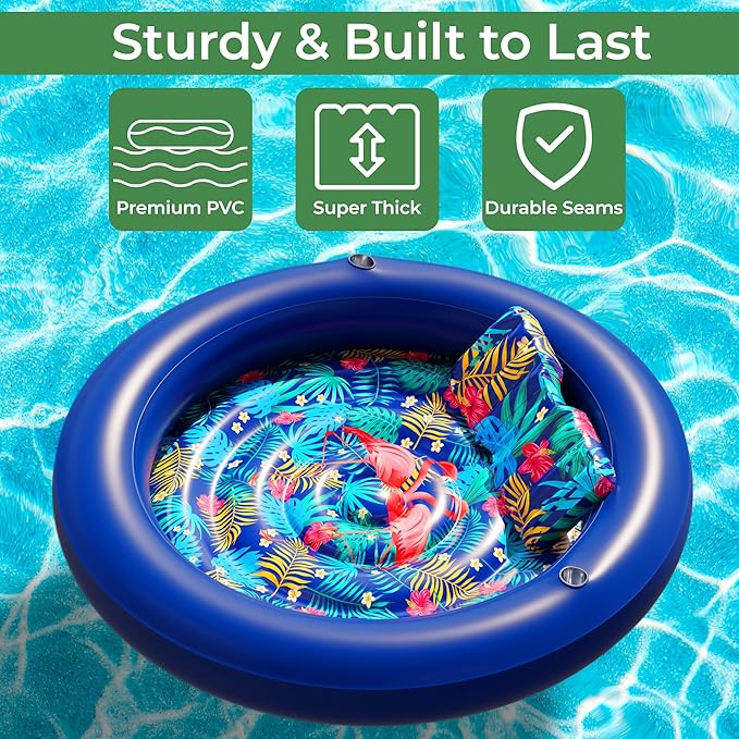 JAMBO Huge Round 76 x 76 Tanning Pool Lounger, Pool Float, Inflatable Sun Tanning Pool Float, Tanning Chair, Pool Floats Adult, Water Lounge Raft Pool Lounger Adults, Tanning Raft Sunchill Tanning Bed