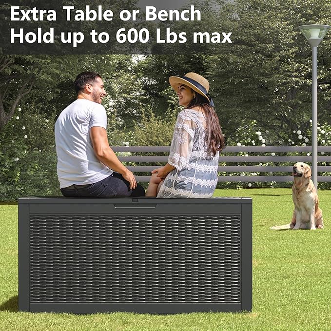 NUNU LAB 101 Gallon Resin Deck Box – Large Lockable Outdoor Storage Box with Gas Lift, Waterproof Patio Storage for Cushions, Garden Tools, Pool Supplies, and More, Black
