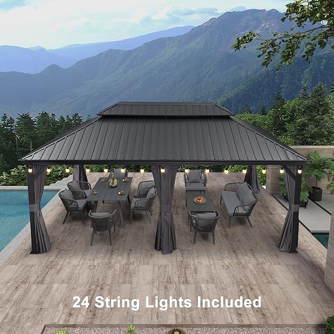 PURPLE LEAF 12' X 20' Large Gazebo Aluminum Galvanized Steel Double Roof for Patio Lawn and Garden Outdoor Gazebo Grey