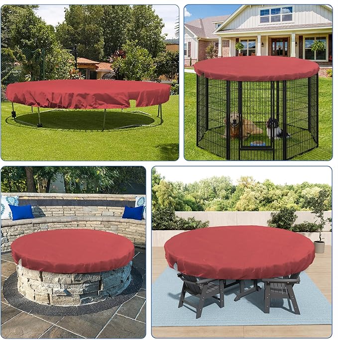 ECOOPTS 10 ft Round Pool Cover for Above Ground Pools, Swimming Pool Cover Protector Winter Safety Cover (Red)