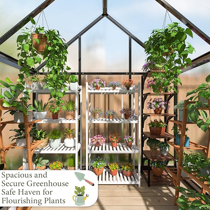 WKM Greenhouse for Outdoors 4x6 FT, Polycarbonate Green House with Roof Vent and Quick Setup Structure, Aluminum Greenhouse for Garden Backyard, Black