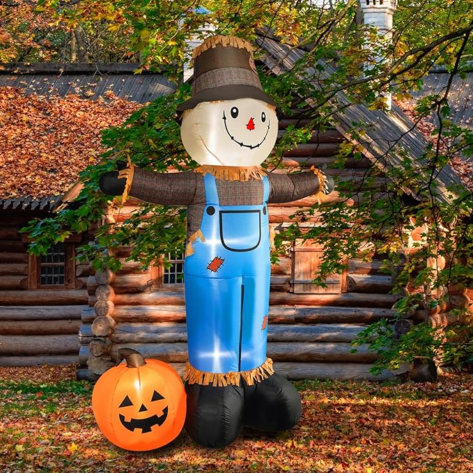 8 FT Fall Inflatables Scarecrow Decorations, Scarecrow with Pumpkin Inflatable Yard Decor Built-in LEDs,Scarecrow Blow Up Yard Decorations for Halloween Thanksgiving Fall Autumn Harvest Lawn Garden