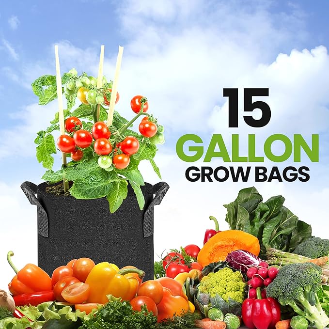 Utopia Home 3 Pack 15 Gallon Grow Bags, 300G Thickened Nonwoven Plant Fabric Pots for Outdoor, Grow Pots, Garden Plant Bags, Aeration Fabric Planters for Fruits, Vegetables and Flowers