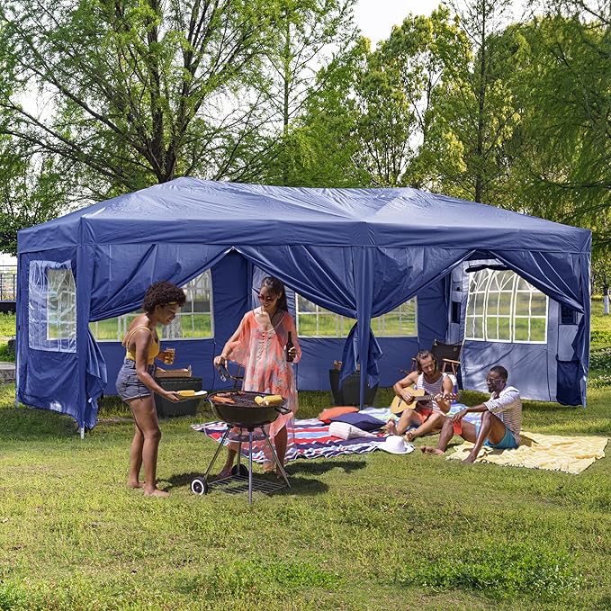Sundale Outdoor Pop up Canopy with Sidewalls, 10x20 Commercial Foldable Heavy Duty Patio Tent, Waterproof UPF 50+ Tent with Roller Bag for Event, Party, Wedding, Navy