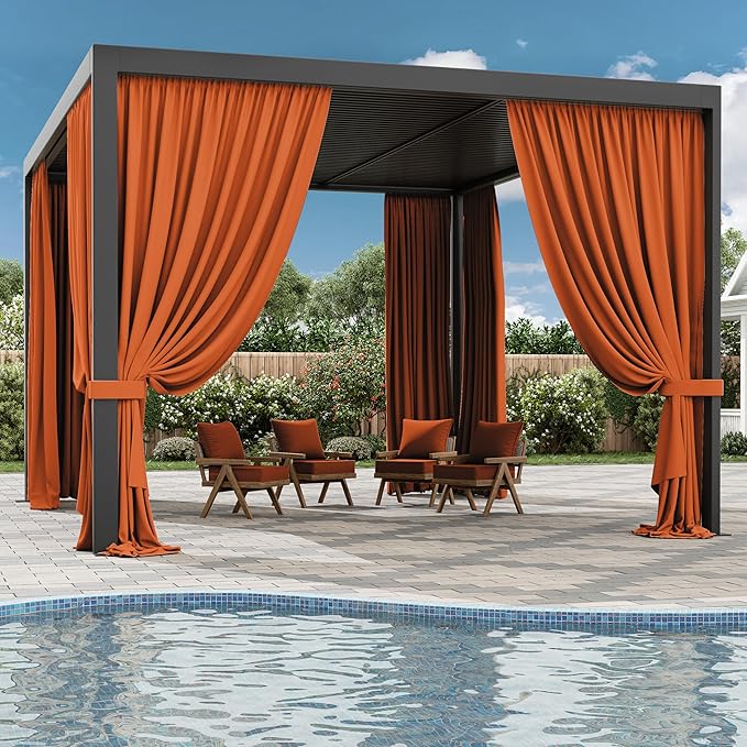 Gazebo Universal Replacement Privacy Curtain,12'×14' Gazebo Outdoor Waterproof Curtains, 4-Panels Sidewall Curtains with Double Zipper for Patio Canopy, Garden and Backyard (Curtain Only)