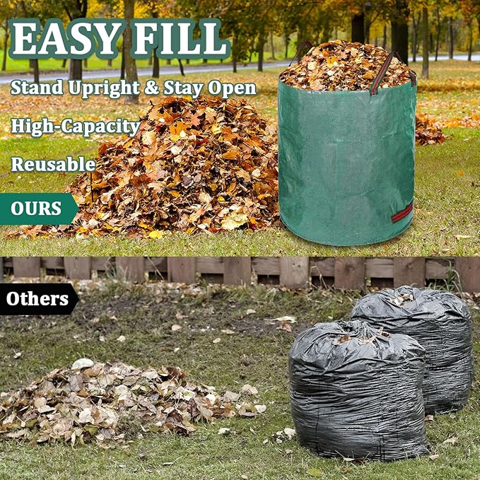 Reusable Yard Waste Bags, 3 Packs 80 Gallons Lawn and Leaf Garden Bags with Reinforced Carry Handles Heavy Duty Garden Waste Bags Camping Yard Recycling Trash Bags for Debris Leaves Grass