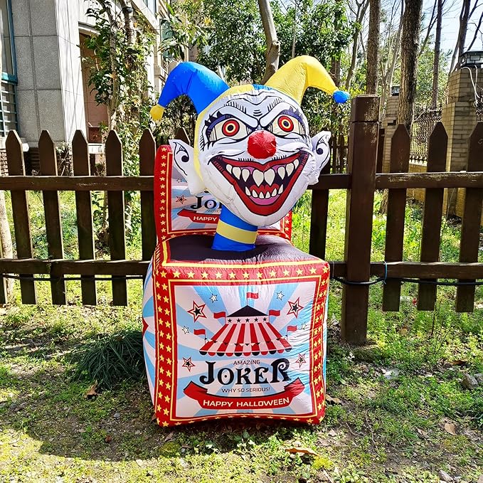 WBHome 5 Ft Halloween Inflatable Circus Clown Box Outdoor Decorations, Blow Up Yard Decor with Built-in LED Light (Plug in) for Lawn Home Party Indoor Outdoor