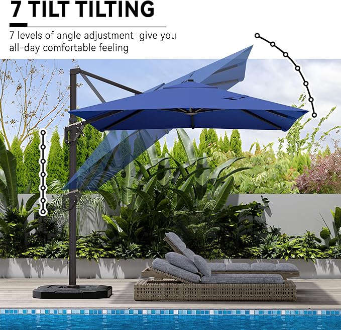 9' X 12' Cantilever Patio Umbrella 360°Rotation Rectangular Outdoor Large Offset Umbrellas Heavy Duty Windproof for Garden Deck Pool Backyard, Navy