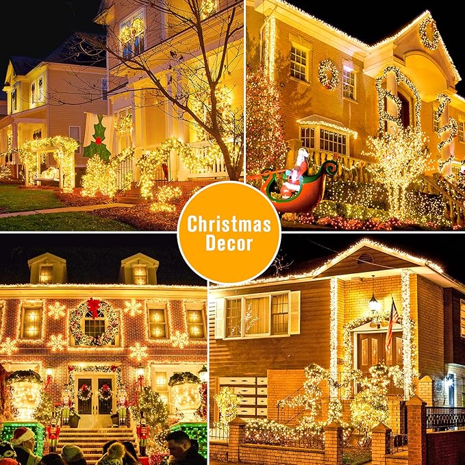 42.7Ft Warm White Solar Lights Outdoor, 2 Pack Total 200 LED Twinkle Solar Tree Lights, 8 Modes Solar String Lights for Outside Tree Patio Yard Wedding Garden Decorations