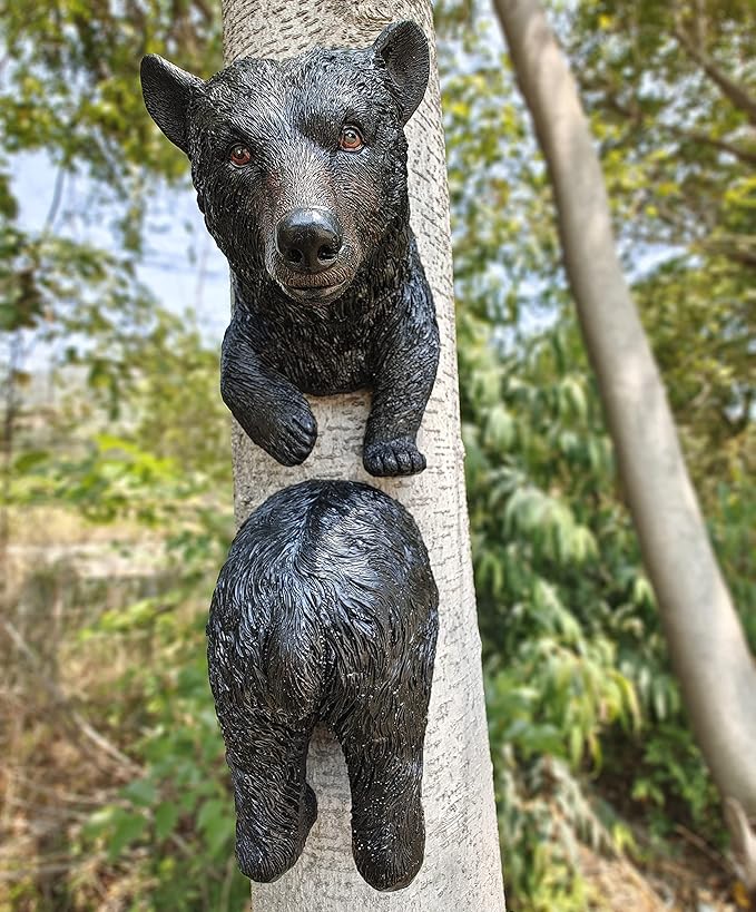 Ferocious Black Bear Trapped in a Tree Statue Tree Hugger Garden Peeker Figurine Yard Art Outdoor Decoration Sculpture