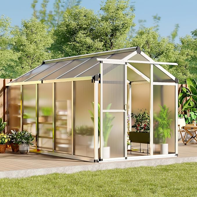 Greenhouse, Greenhouse for Outdoors, Polycarbonate Greenhouses with Quick Setup, Aluminum Frame and Roof Vent, Lockable Door for Backyard, Green Houses for Outside Garden Backyard, Patio