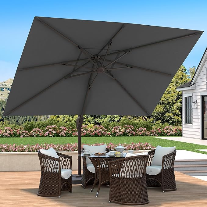 9' X 12' Cantilever Patio Umbrella 360°Rotation Rectangular Outdoor Large Offset Umbrellas Heavy Duty Windproof for Garden Deck Pool Backyard, Grey