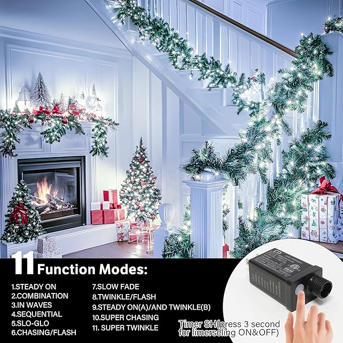 66ft Christmas Decorative Mini Lights,200 LED Transparent Wire Fairy Starry String Lights Plug in, 11 Lighting Modes, for Indoor Outdoor Xmas Tree Wedding Party Decoration (White)