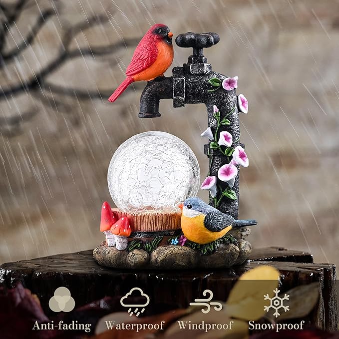 TERESA'S COLLECTIONS Garden Decor for Outside Red Cardinal Bird Statues with Outdoor Solar Lights, Resin Garden Sculptures & Statues for Lawn Porch Yard Decor, Valentines Gifts for Women Mom,8.3"