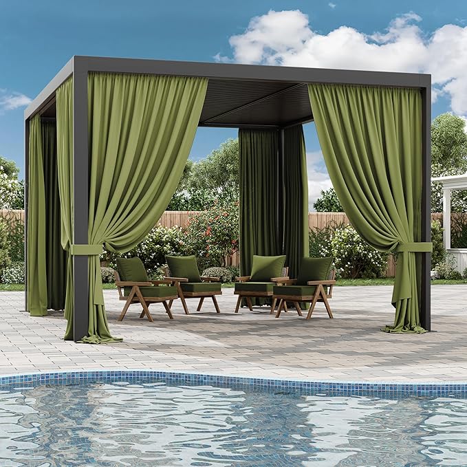 Gazebo Universal Replacement Privacy Curtain,10'×13' Gazebo Outdoor Waterproof Curtains, 4-Panels Sidewall Curtains with Double Zipper for Patio Canopy, Garden and Backyard (Curtain Only)