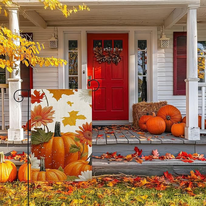 Garden Flags, Garden Flag, Stained Glass Style Pumpkin Maple Leaf Double-Sided Flags for Farmhouse Yard Outdoor Decoration-12 x 18inch (Pumpkin-5)