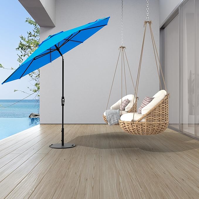 Midtown Umbrellas The Swilt 10 Feet Patio Umbrella in Terylast Cobalt (Blue) Polyester Fabric - Fiberglass Ribs, Auto-Tilt Aluminum Frame For Backyard, Deck, Garden, Pool - White Pole