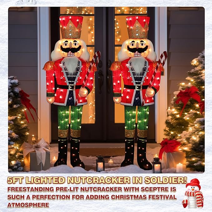VEIKOU 5 FT Lighted Nutcracker Outdoor Christmas Decorations, Christmas Decoration Outside with 100 Lights, Holiday Outdoor Decor for Yard, Patio, Lawn