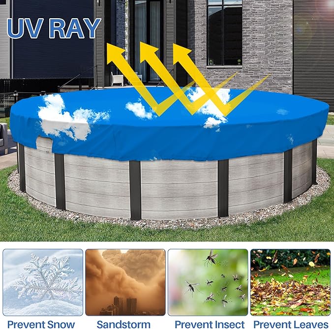 ECOOPTS 7 ft Waterproof Round Polyester Pool Cover for Above Ground Pools, Swimming Pool Cover Protector Winter Safety Cover (Blue Sky)