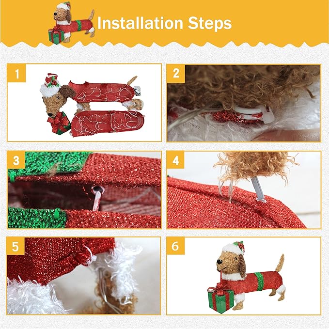 28" Long Christmas Dog Decoration with Lights,Xmas Dachshund with Hat Take a Gift Box, Weiner Dog Lighted up for Indoor Outdood Home Garden Party Yard Porch Under Christmas Tree Holiday Addition