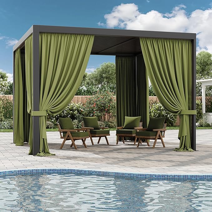 Gazebo Universal Replacement Privacy Curtain,10'×10' Gazebo Outdoor Waterproof Curtains, 4-Panels Sidewall Curtains with Double Zipper for Patio Canopy, Garden and Backyard (Curtain Only)