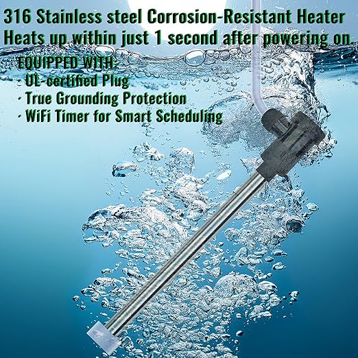 1500W Immersion Water Heater for Hot Tub & Swimming Pool – Portable Fully Submersible Electric Heater with Auto Shut Off & WiFi Timer for Bathtub, Inflatable Pool and Above Ground Pool